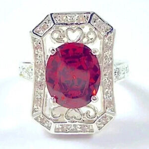 Gorgeous Bridgerton Era Look 925 Silver Garnet Diamond Ring